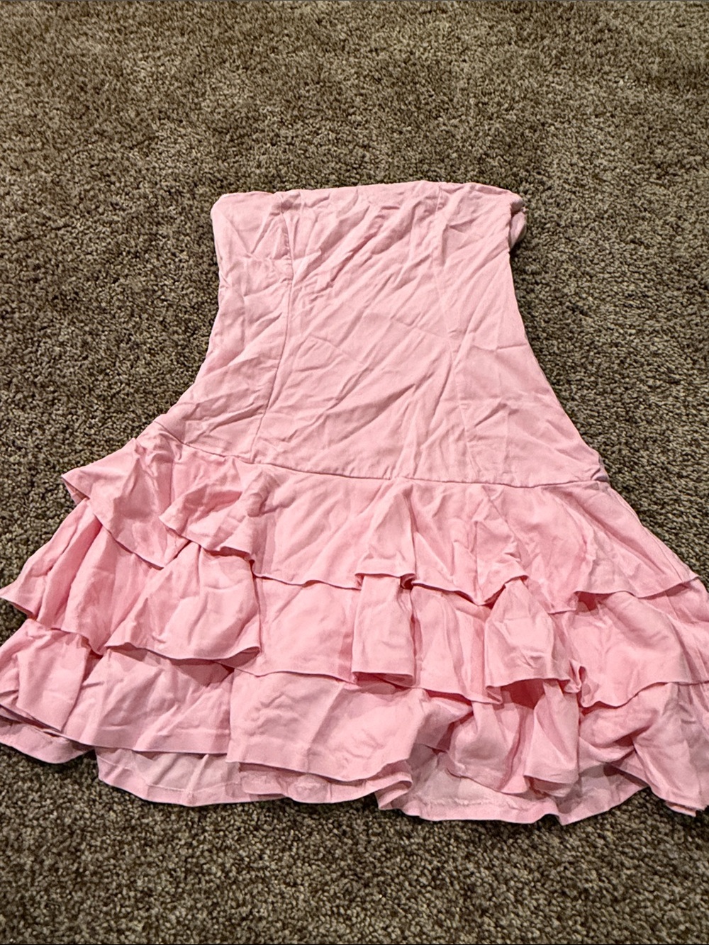 Amazon Pink Strapless Ruffle Mini Dress